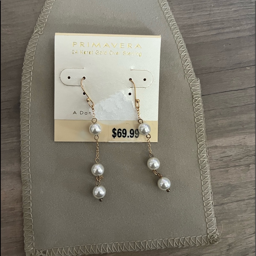 Pearl earrings 24k over sterling silver